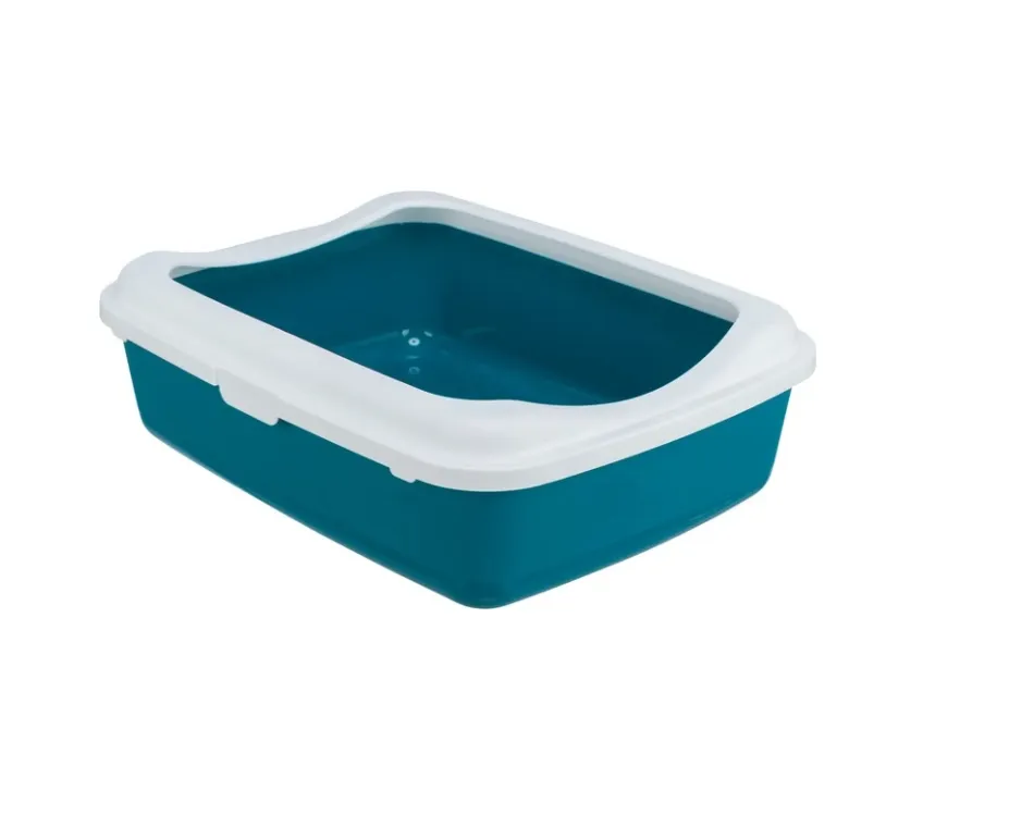 Katzentoilette Classic, mit Rand, petrol/weiss 37×15×47cm