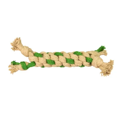 Hundespielzeug G-Rope Hanfseil Geflochten Rund, Beige–Grün – Grossenbacher