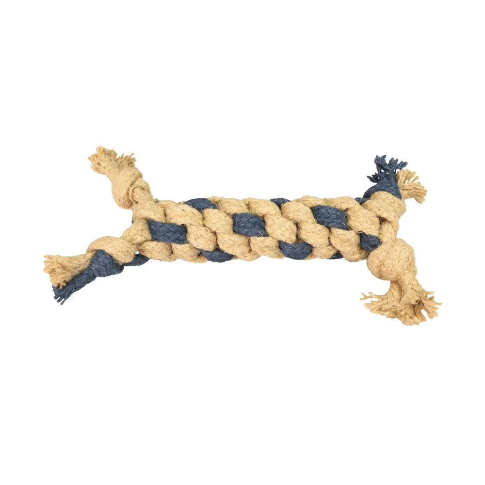 Hundespielzeug G-Rope Hanfseil Geflochten Rund, Beige–Blau – Grossenbacher