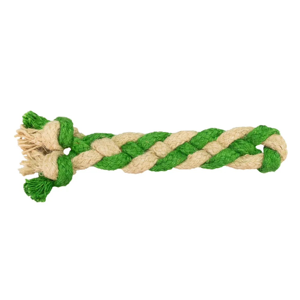 Hundespielzeug G-Rope Hanfseil Geflochten Flach, Beige–Grün – Grossenbacher