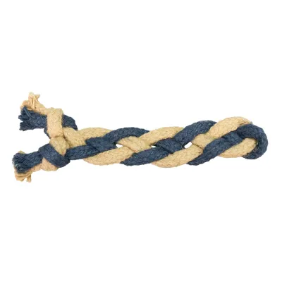 Hundespielzeug G-Rope Hanfseil Geflochten Flach, Beige–Blau – Grossenbacher