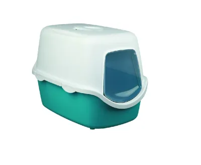 Katzentoilette Vico Open Top, mit Haube, türkis/weiss 40×40×56cm