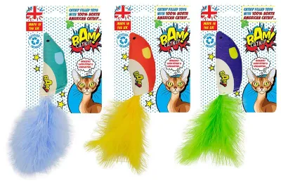BAM! Katzenminzmaus mit Federn – Katzenspielzeug mit 100 % natürlicher Katzenminze, assortiert