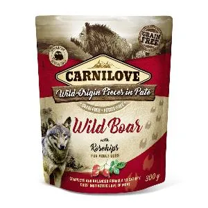 Adult Pouch Paté - Wildschwein mit Hagebutten, Carnilove Dog, Getreidefrei, Kartoffelfrei, Erwachsen, Medium, Alleinfutter, 300g