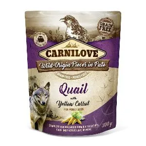 Adult Pouch Paté - Wachtel mit gelber Karotte, Carnilove Dog, Getreidefrei, Kartoffelfrei, Erwachsen, Medium, Alleinfutter, 300g