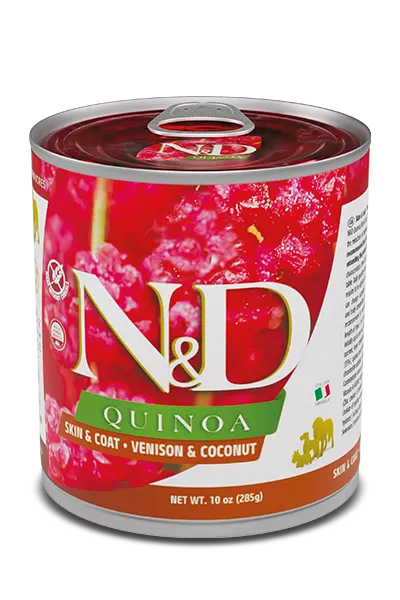 N&D Quinoa canine, Skin&Coat Venison wet food, 285 gr