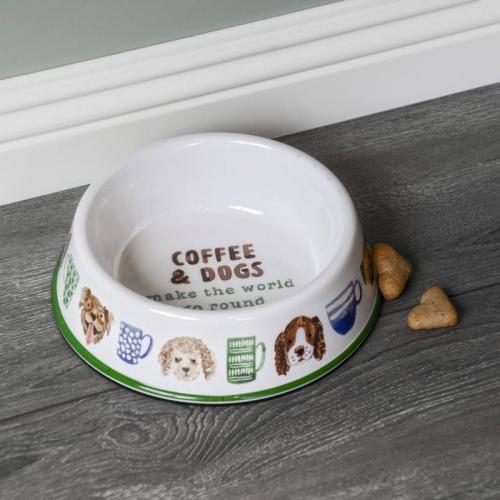 Melaminnapf Coffee & Dogs L, Ø 21 cm, H7 cm, weiss