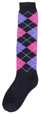 Kniestrumpf RE kariert d.grau/rosa/lila 43-46