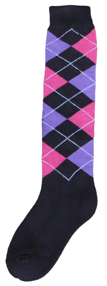 Kniestrumpf RE kariert d.grau/rosa/lila 43-46
