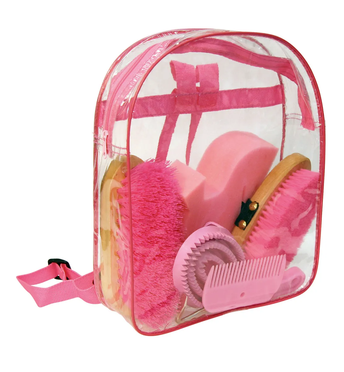 Putzset mit 7 Produkten in transparentem Rucksack Rosa