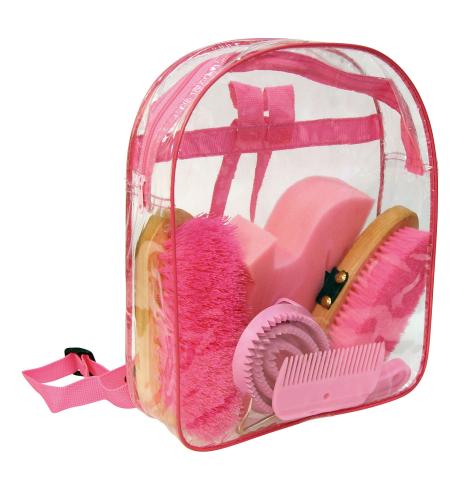 Putzset mit 7 Produkten in transparentem Rucksack Rosa