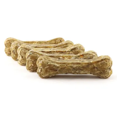 Kauknochen 12 cm Rinderhaut mit Hähnchen, für Hunde, 5 Stück, DOGBOSS 100% Natur