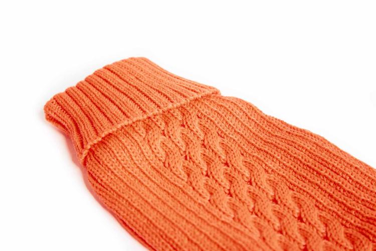 Hundestrickpullover orange Grösse 30 - Zopf Merinowolle Acryl - Fashion Dog