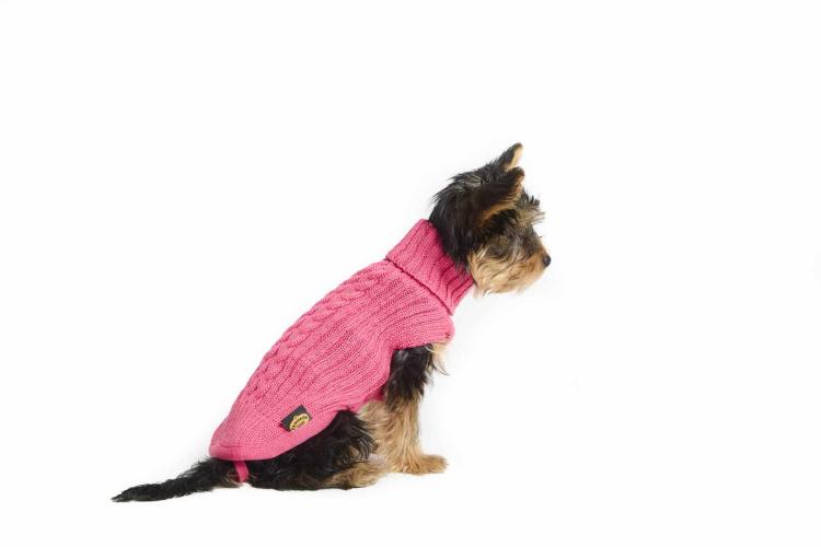 Hundestrickpullover fucsia Grösse 33 - Zopf Merinowolle Acryl- Fashion Dog
