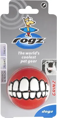 Rogz Grinz Ball Red Dog Toy, MEDIUM