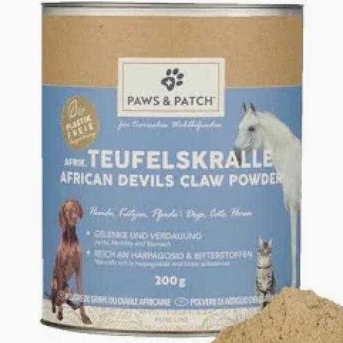 Paws & Patch Afrik. Teufelskralle Pulver – 200 g Ergänzungsfutter für Hunde, Katzen & Pferde