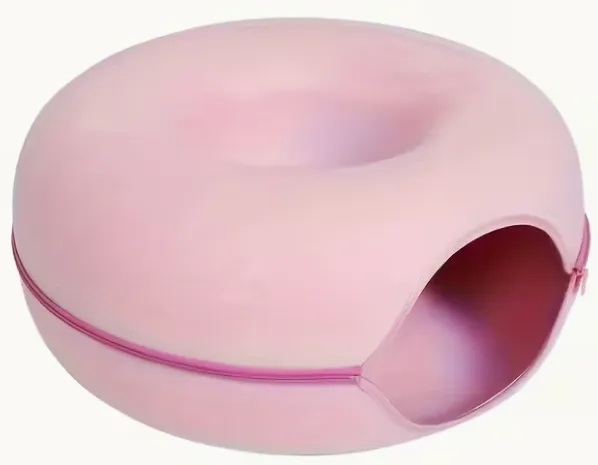Extra-Großes Kratzfestes Donut-Katzenhöhlenbett - Waschbarer Polyester-Tunnel für Mehrere & Große Hauskatzen