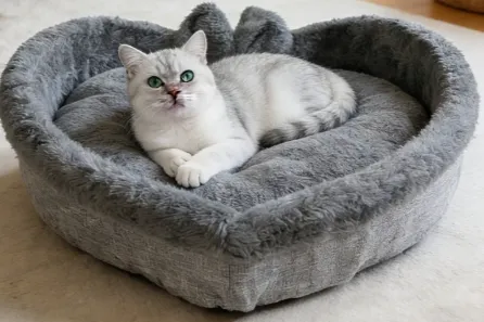 Herzförmiges Katzenbett grau weich gepolstert