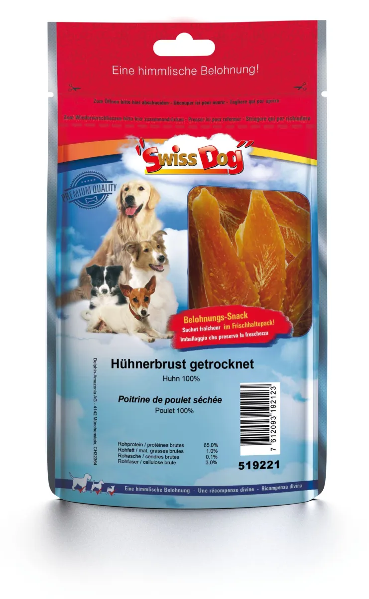 SwissDog Hühnerbrust getrocknet 400g Hundesnack