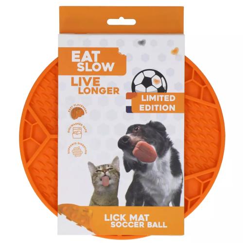 Eat Slow Live Longer Lick Mat Soccer Ball Orange Leckmatte