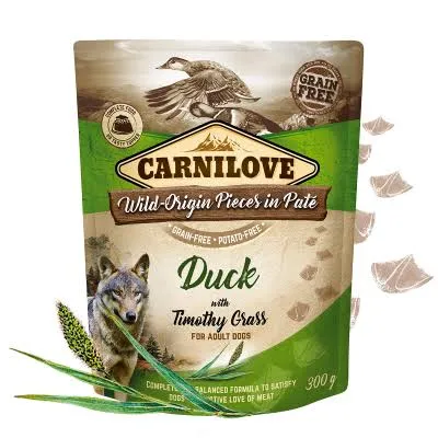 Adult Pouch Paté - Ente mit Timotheegras, Carnilove Dog, Getreidefrei, Kartoffelfrei, Erwachsen, Medium, Alleinfutter, 300g