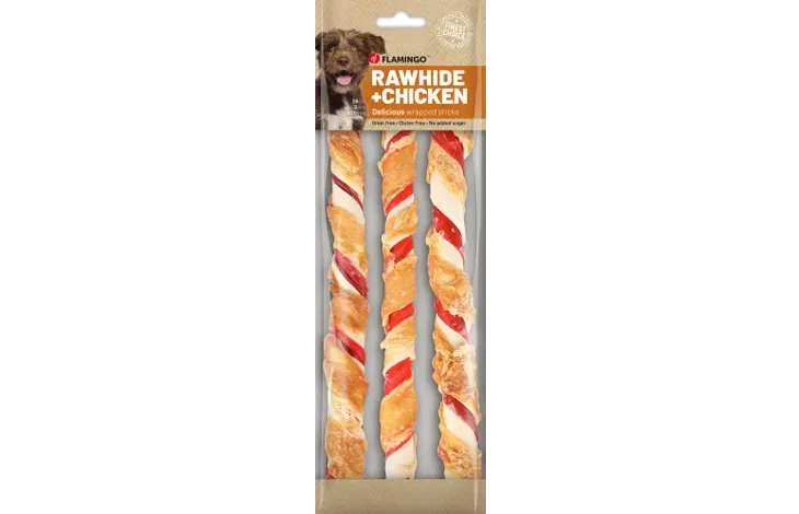 Flamingo R'Hide Stick Mischung mit Huhn 28 cm 280 g Hundesnack