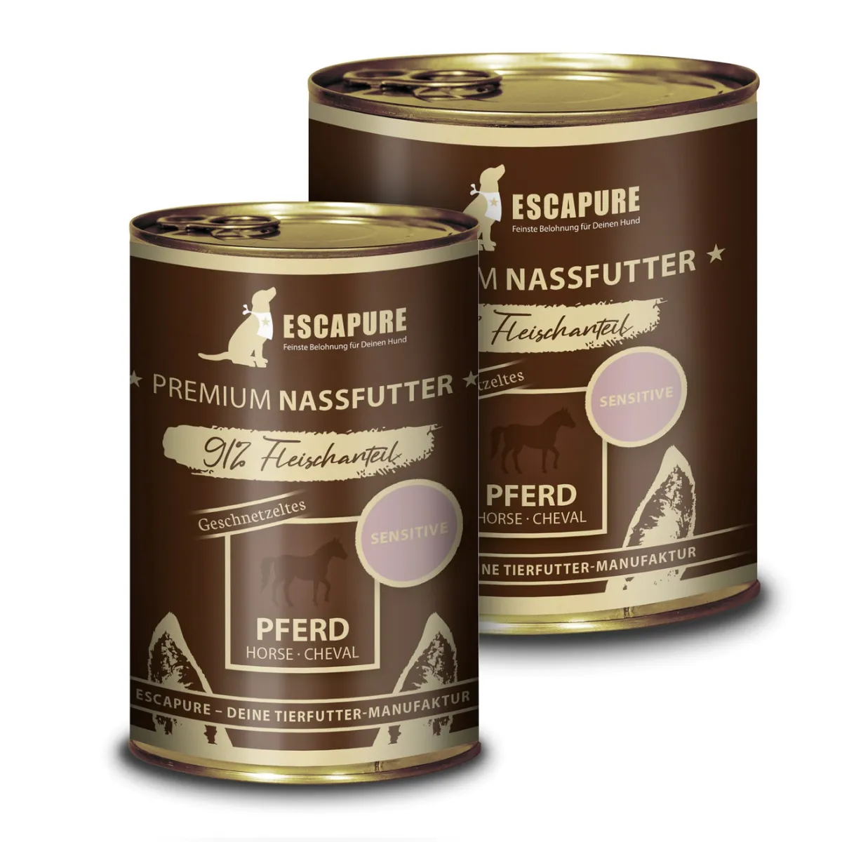 Escapure Pferde Geschnetzeltes Dose 800 g, Pferdefleisch, Süßkartoffel & Pastinaken