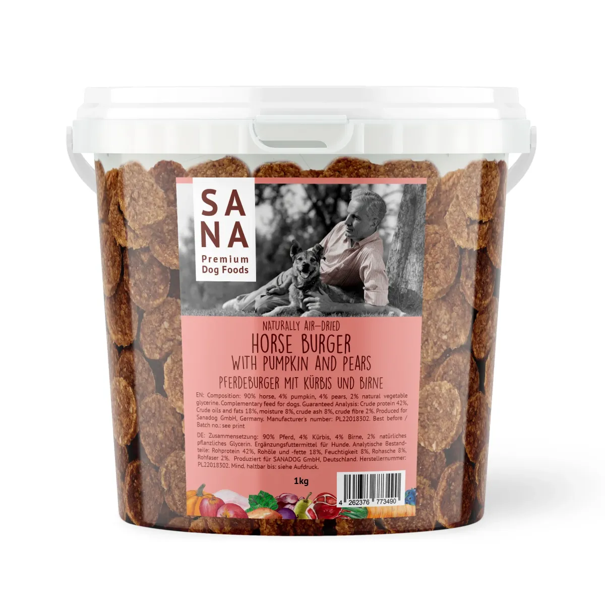 Sana Dog Pferdeburger mit Kürbis & Birne (1kg-Eimer)