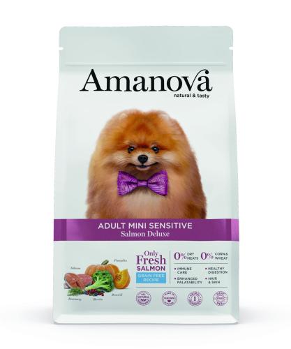 Adult Mini Sensitive Salmon Deluxe Grain Free – 800 g – Amanova - getreidefreies Trockenfutter für kleine Hunde