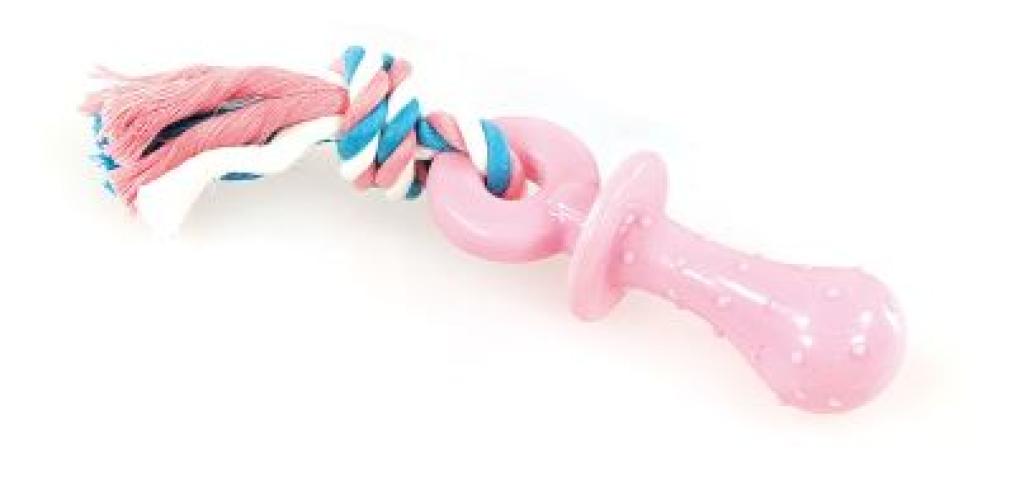 Hundespielzeug Puppy-Play Nuggi Länge 19cm hellblau, mit Baumwollschnur