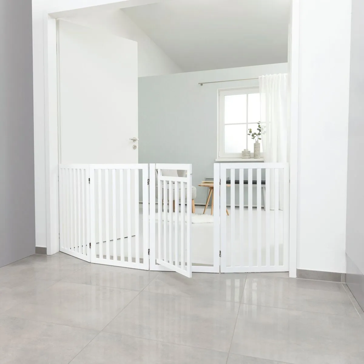 Absperrgitter m.Tür, MDF, 4-teilig 60-160x81cm, weiss