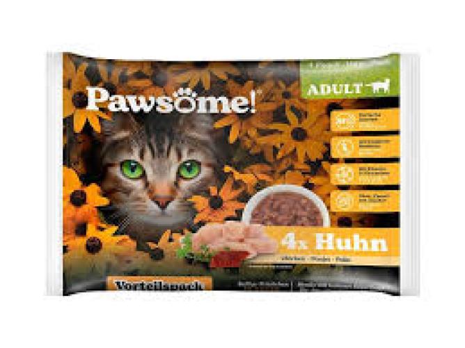 Katzen-Nassfutter Pawsome Adult Huhn Multipack, Alleinfuttermittel Beutel 4x85g