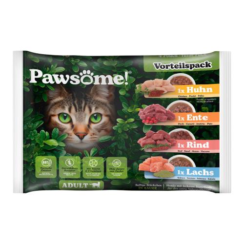 Katzen-Nassfutter Pawsome Adult Mixpack 4 × 85 g – Katzen-Nassfutter Probierpaket