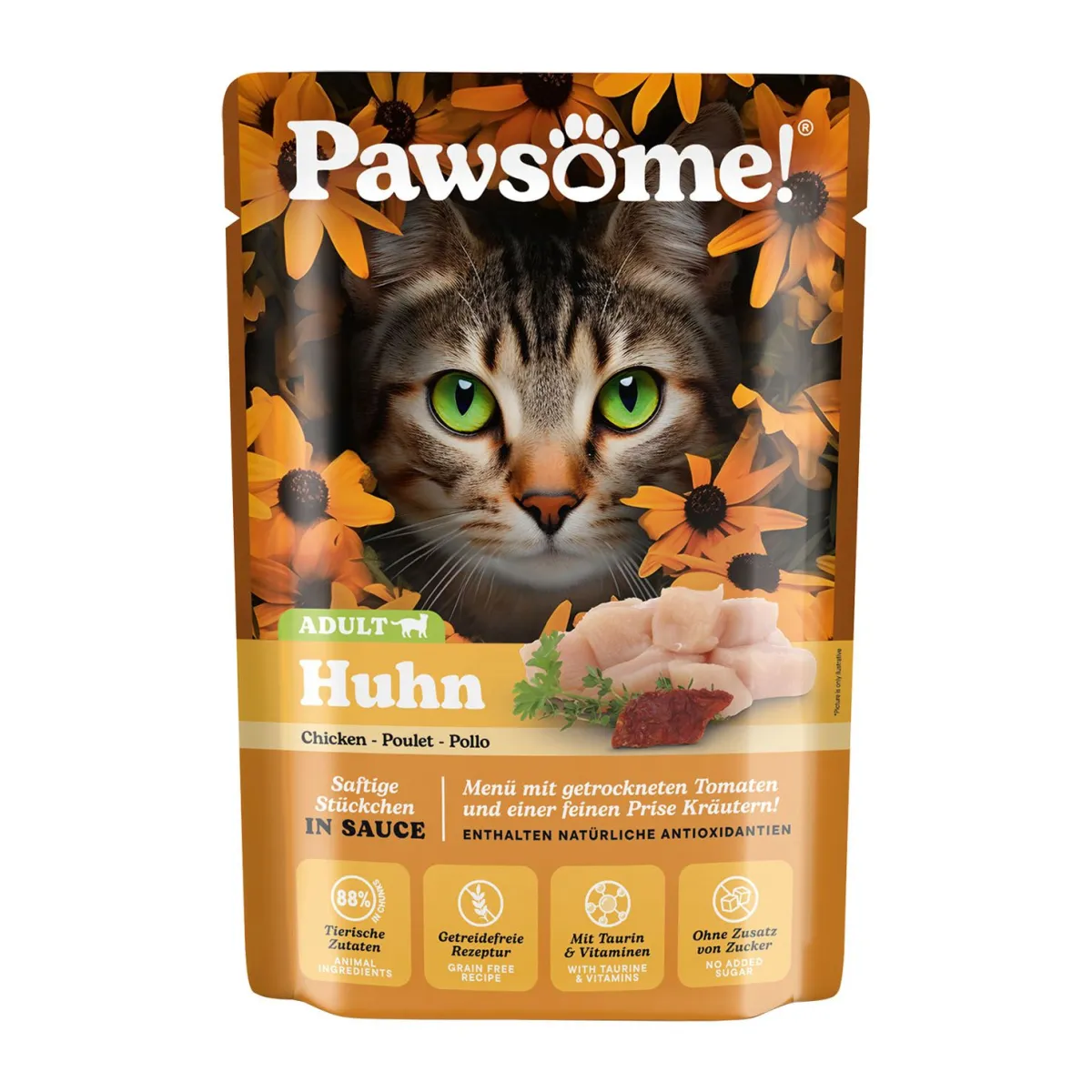 Katzen-Nassfutter Pawsome Adult Huhn Katzen Nassfutter Beutel 85 g