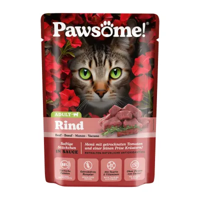 Katzen-Nassfutter Pawsome Adult Rind 85 g – Nassfutter mit Rind für ausgewachsene Katzen