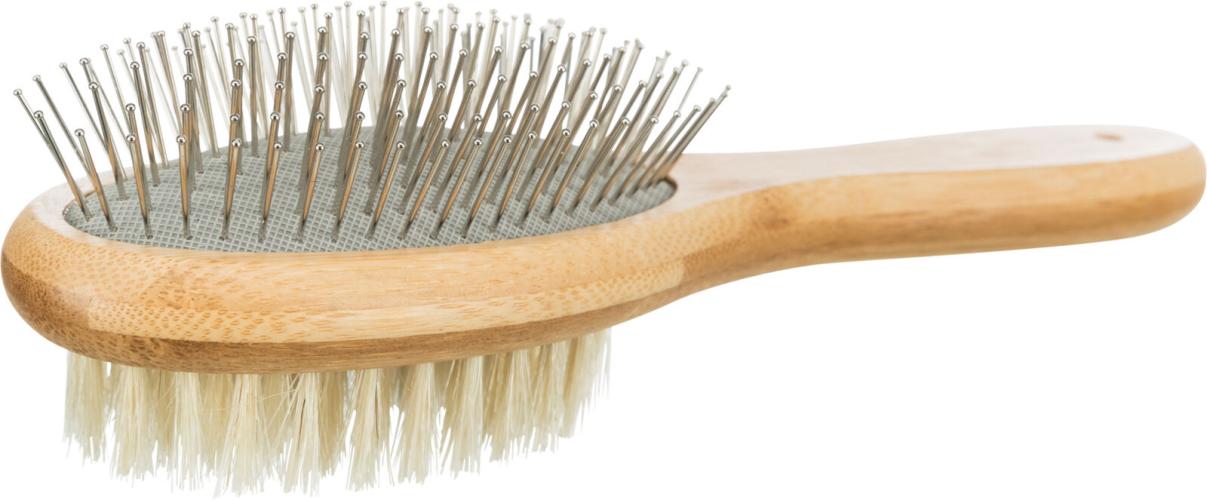 TRIXIE Bürste beidseitig Bambus Natur- & Metallborsten 6 × 22 cm - TRIXIE