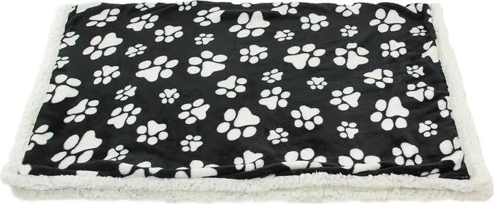 Hundespielzeug Soft-Plüsch-Decke Zampino, 120x75cm schwarz mit Pfotenmotiv – swisspet