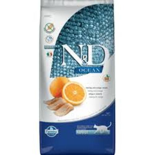 N&D Ocean Herring, Pumpkin & Orange Adult – 5 kg – Farmina - getreidefreies Trockenfutter für ausgewachsene Katzen