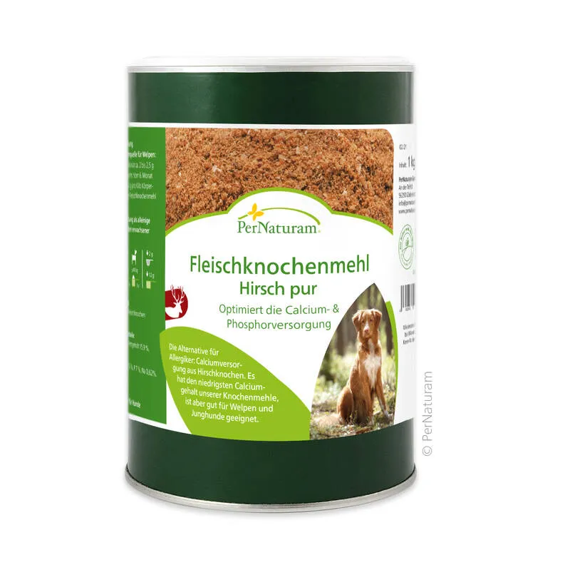 Ergänzungsfutter Hund Fleischknochenmehl Hirsch pur 1 kg – PerNaturam
