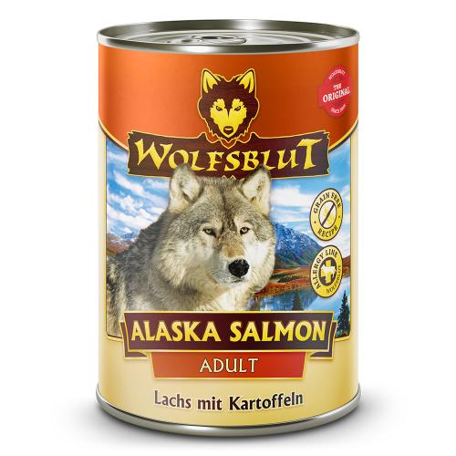 Canine Adult Alaska Salmon - Lachs mit Kartoffel 6x395g von Wolfblut ist Glutenfreies Alleinfutter  für die Lebensphase Erwachsen