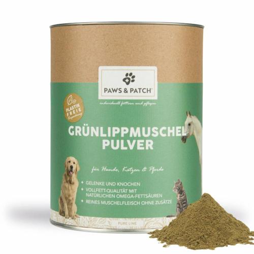 Ergänzungsfutter GRÜNLIPPMUSCHEL Pulver für Hunde, Katzen und Pferde Paws&Patch 500g – Paws & Patch