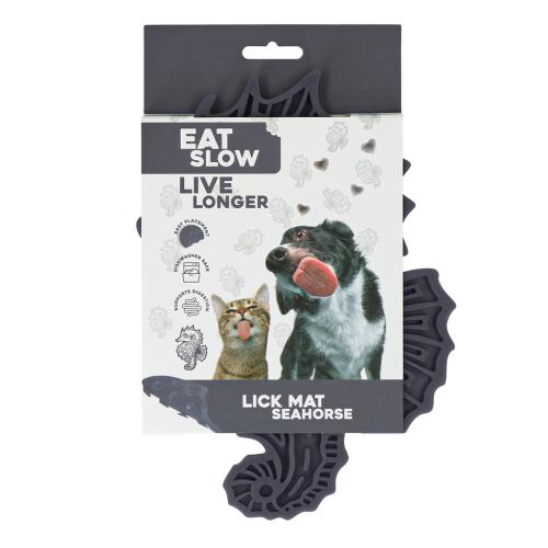 Eat Slow Live Longer Lick Mat Seahorse Grau