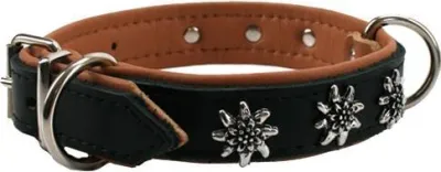 Halsband mit Lederfutter, Edelweissdekor, 50 cm 25 mm, schwarz