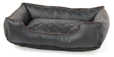Hundebett Genny M schwarz – 80 x 65 x 20 cm – swisspet - pflegeleichtes Kunstleder-Hundebett mit Anti-Slip-Boden