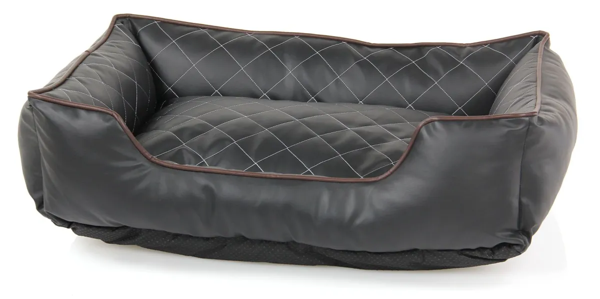 Hundebett Genny M schwarz – 80 x 65 x 20 cm – swisspet - pflegeleichtes Kunstleder-Hundebett mit Anti-Slip-Boden