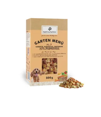 GARTEN MENÜ Nr. 3 für Hunde - Karotte, Kartoffel, Pastinake, Apfel, Brunnenkresse Paws&Patch 500g – Paws & Patch