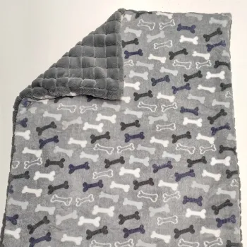 Kuscheldecke 3-lagig, grau karo teddy, grau knochen, grau, 140x90cm
