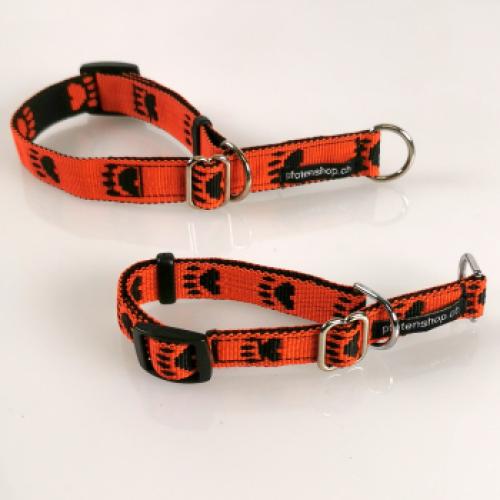 Zug-Stopp-Halsband verstellbar, Pfoten oran – 2.0cm, 30-42cm