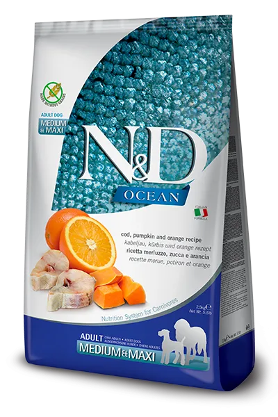 N&D Ocean canine, Herring &Orange Adult Medium &Maxi, 12.00 kg
