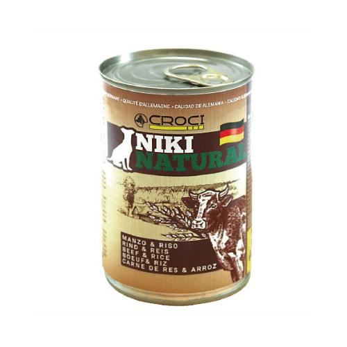 NIKI NATURAL: Cibo umido senza glutine per cani naturalmente felici – 400 gr / Manzo & riso – Croci